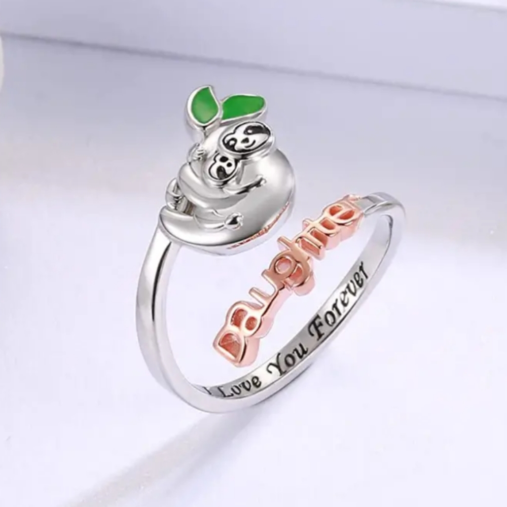 White Gold Rose Gold Plated Mother And Child Sloth, I Love You Forever Open Ring